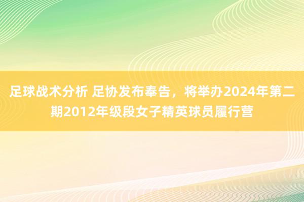 足球战术分析 足协发布奉告，将举办2024年第二期2012年级段女子精英球员履行营