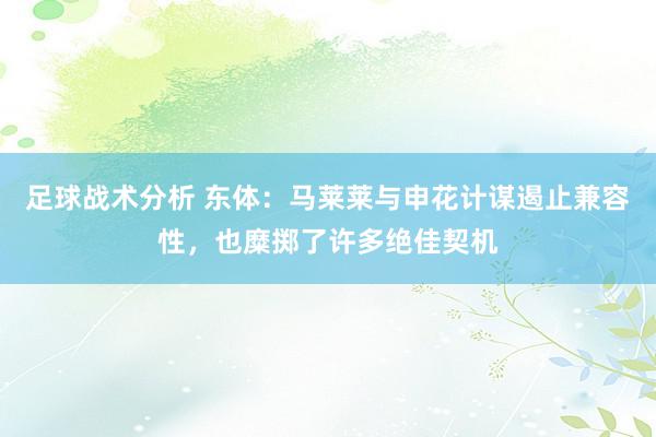 足球战术分析 东体：马莱莱与申花计谋遏止兼容性，也糜掷了许多绝佳契机