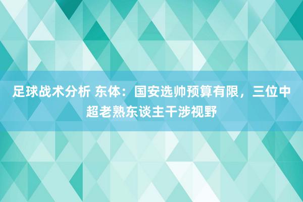 足球战术分析 东体：国安选帅预算有限，三位中超老熟东谈主干涉视野