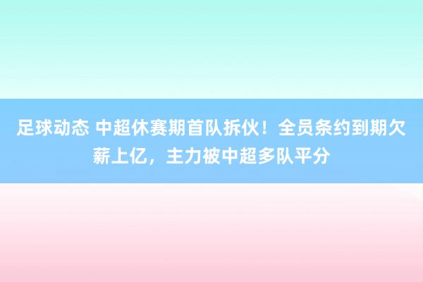 足球动态 中超休赛期首队拆伙！全员条约到期欠薪上亿，主力被中超多队平分